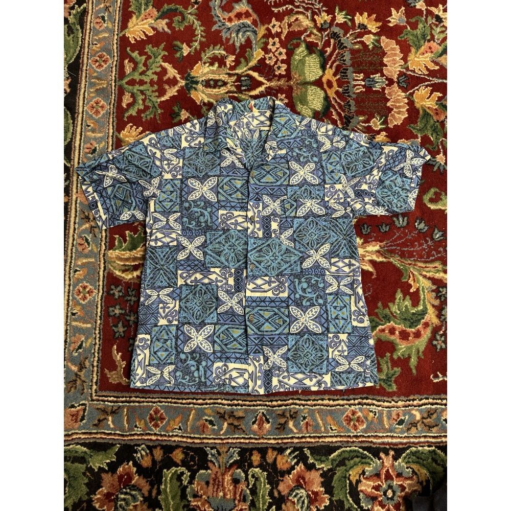 1950's Men's Kamehameha Hawaiian Shirt Size L Loop Collar